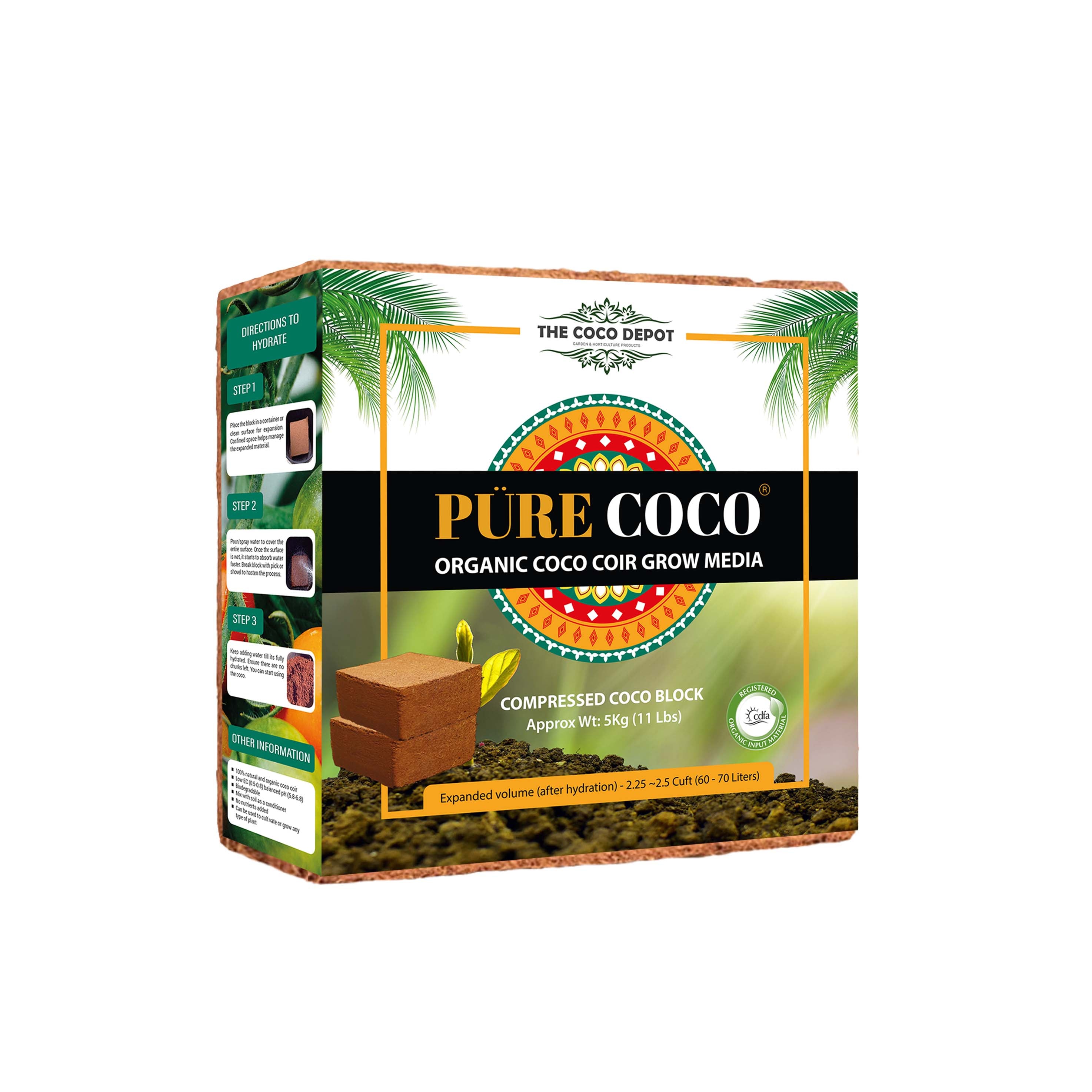 Compressed Coco Peat Organic Coir Block 10 Pounds Pack Natural Seed Starter  With Low EC and PH Balance by Vivlly Planting Soil Mix 